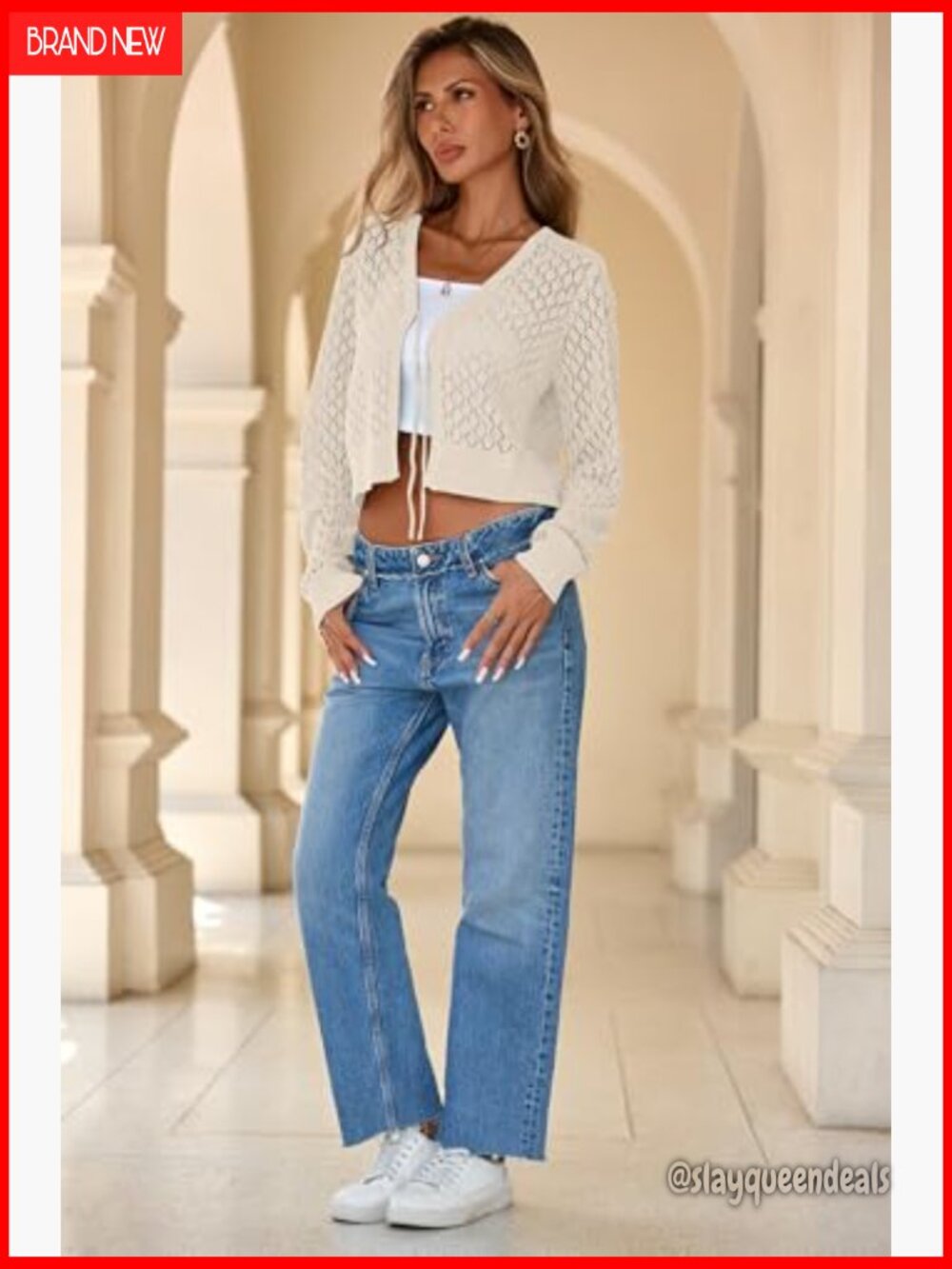 Crochet Tie Front Shrug Cardigan Long Sleeve Knit Crop Top - Picture 5 of 7